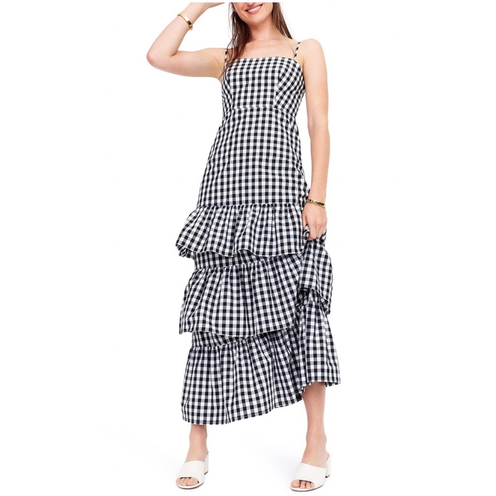 J. Crew Tiered Gingham Maxi Dress